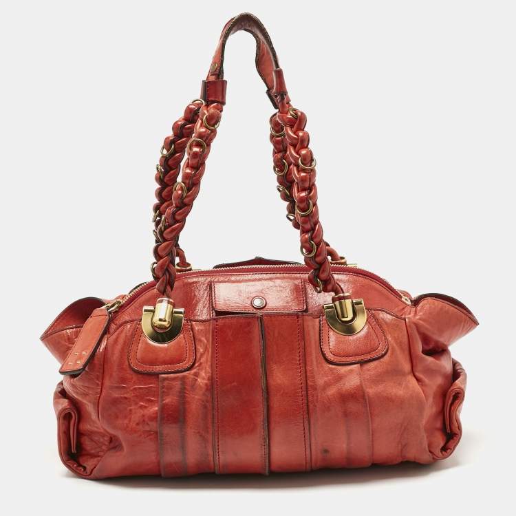 Pre Owned Chloe Orange Leather Heloise Satchel 