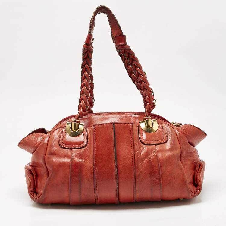 Pre Owned Chloe Orange Leather Heloise Satchel 