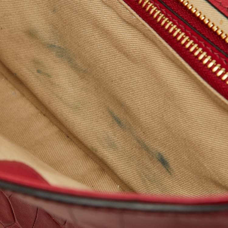 Pre Owned Chloe Red Croc Embossed Leather C Mini Top Handle Bag