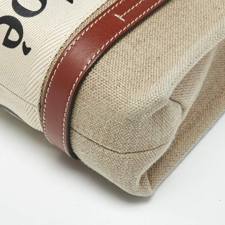 Pre Owned Chloe Brown/Beige Canvas and Leather Small Woody Tote