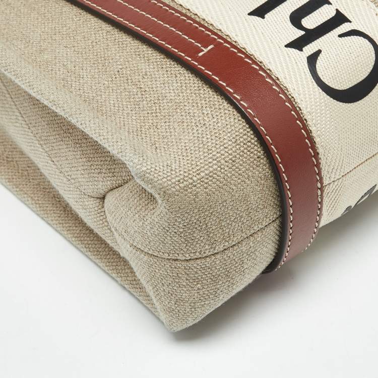 Pre Owned Chloe Brown/Beige Canvas and Leather Small Woody Tote