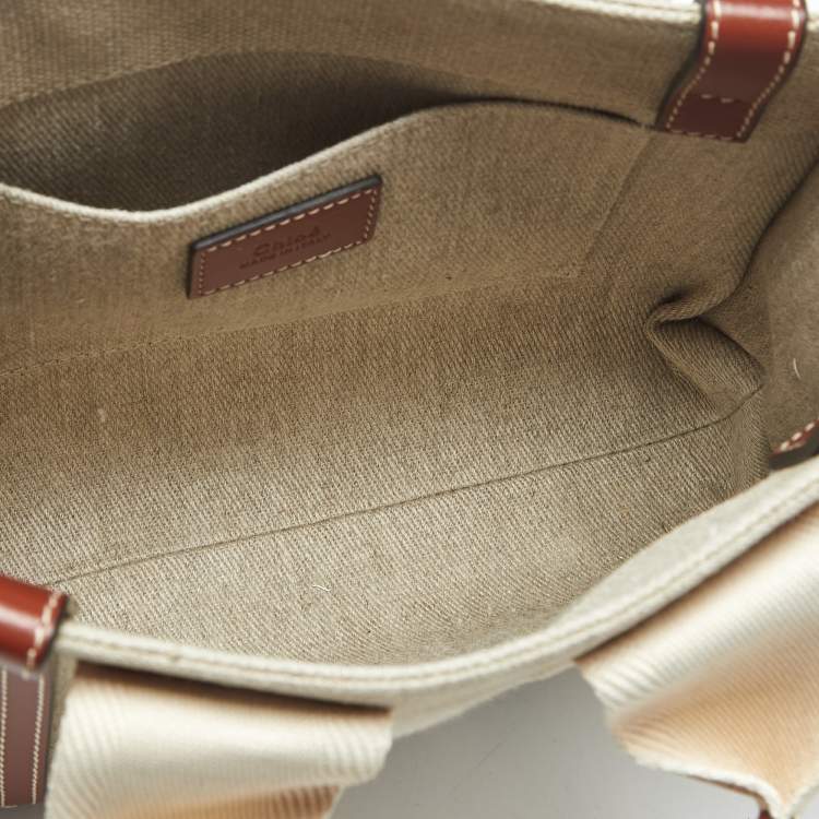 Pre Owned Chloe Brown/Beige Canvas and Leather Small Woody Tote