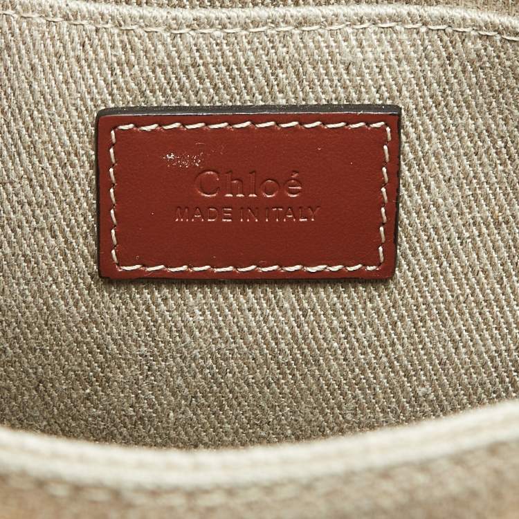 Pre Owned Chloe Brown/Beige Canvas and Leather Small Woody Tote