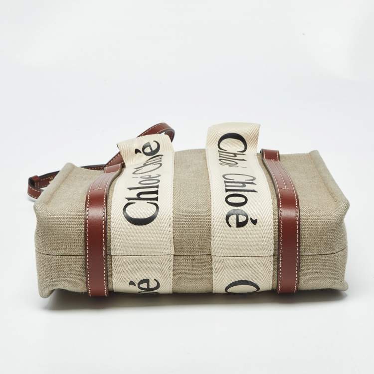 Pre Owned Chloe Brown/Beige Canvas and Leather Small Woody Tote