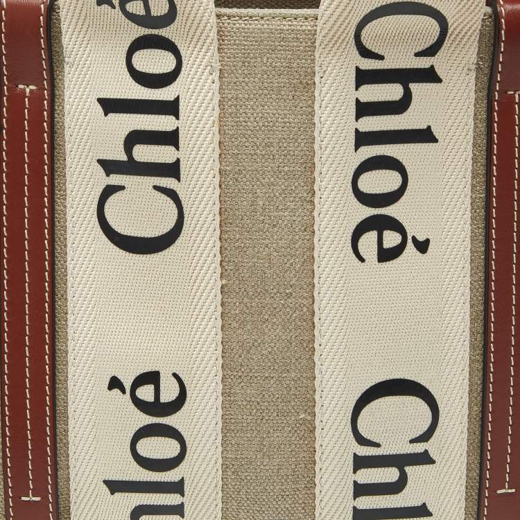 Pre Owned Chloe Brown/Beige Canvas and Leather Small Woody Tote