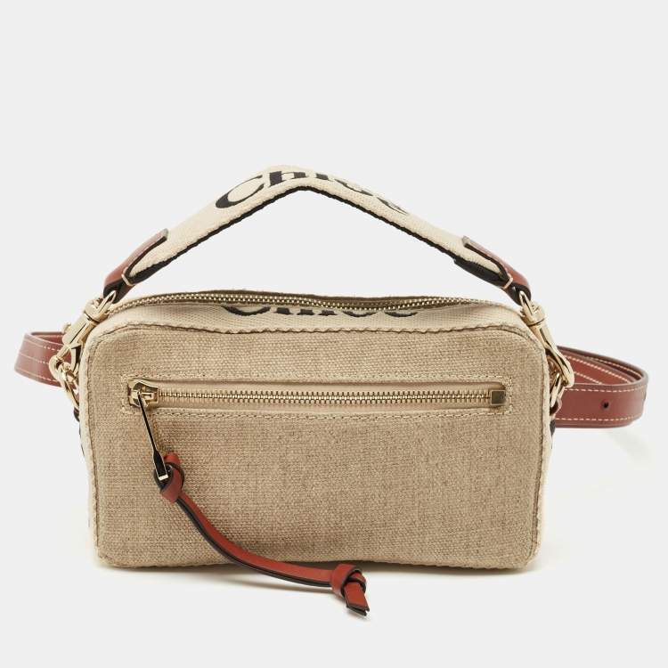 Pre Owned Chloe Beige/Brown Canvas and Leather Woody Belt Bag