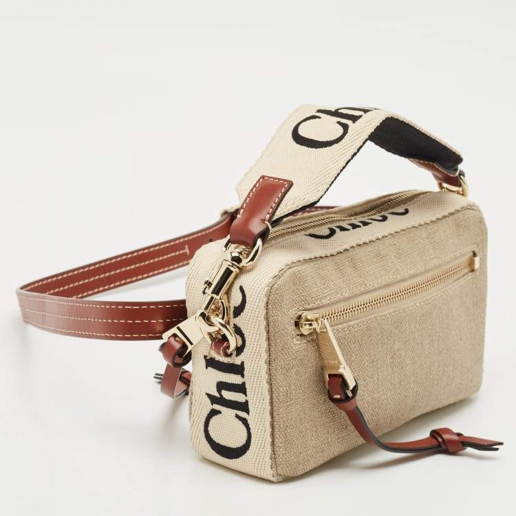 Pre Owned Chloe Beige/Brown Canvas and Leather Woody Belt Bag