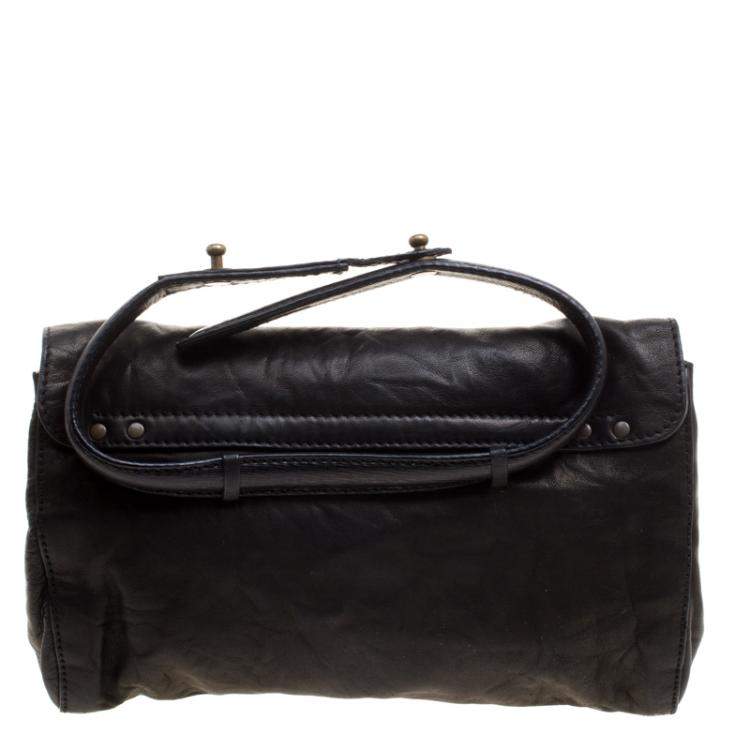 Pre Owned Chloe Black Leather Gold Bow Flap Clutch
