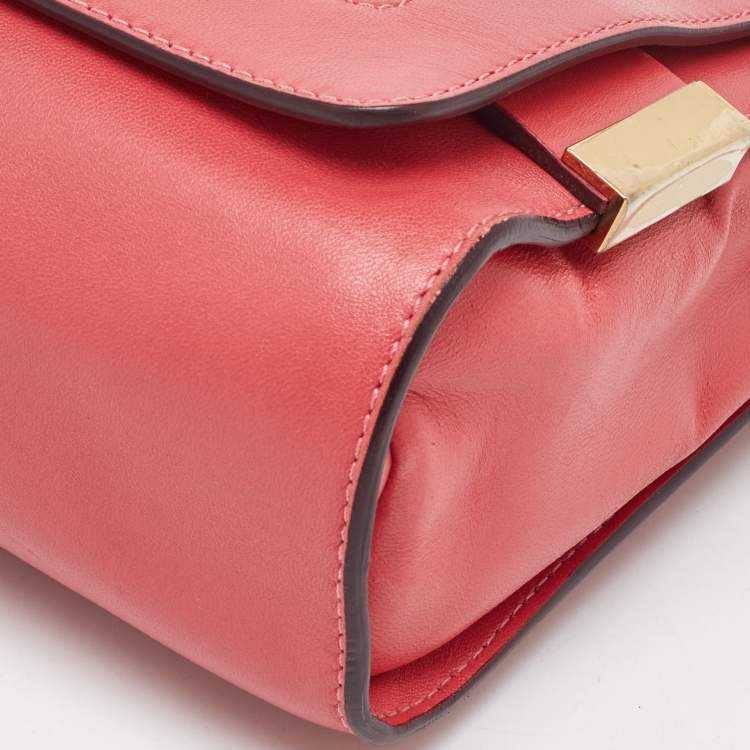Pre Owned Chloe Peach Pink Leather Elle Flap Chain Clutch