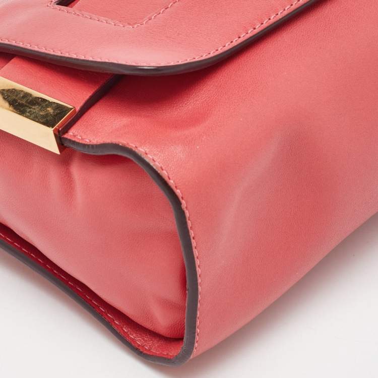 Pre Owned Chloe Peach Pink Leather Elle Flap Chain Clutch