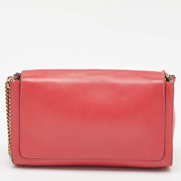 Pre Owned Chloe Peach Pink Leather Elle Flap Chain Clutch
