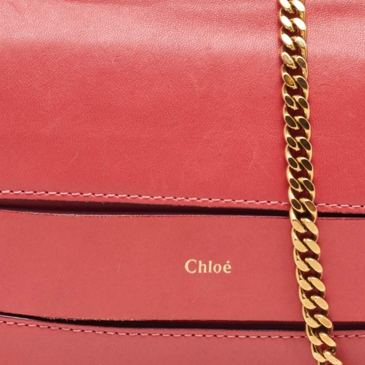 Pre Owned Chloe Peach Pink Leather Elle Flap Chain Clutch