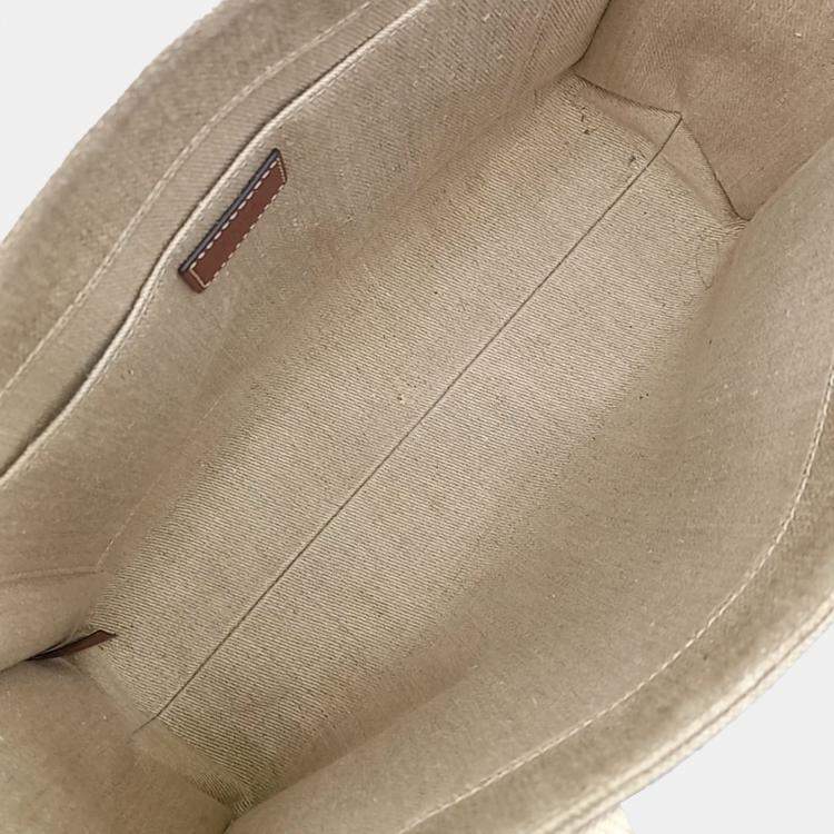 Pre Owned Chloe Beige Linen Woody Bag Medium