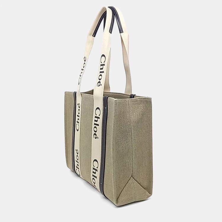 Pre Owned Chloé Beige/Black Fabric Medium Woody Tote