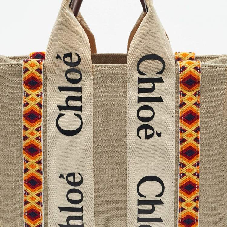 Pre Owned Chloe Beige Canvas Small Woody Tote