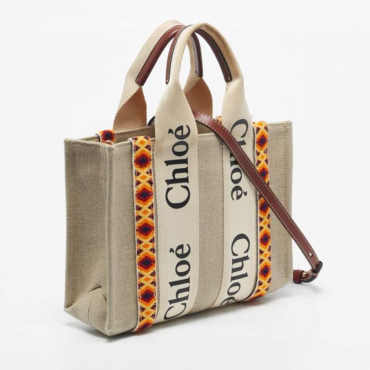 Pre Owned Chloe Beige Canvas Small Woody Tote