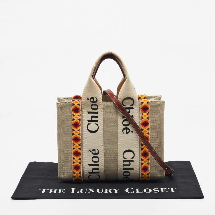 Pre Owned Chloe Beige Canvas Small Woody Tote