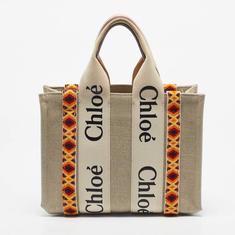 Pre Owned Chloe Beige Canvas Small Woody Tote