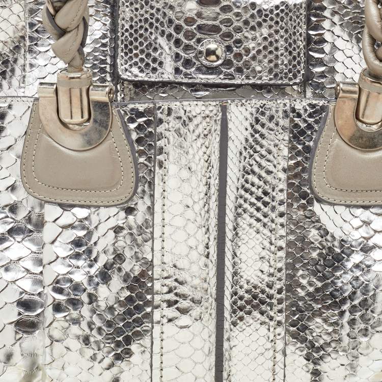 Pre Owned Chloe Metallic Silver/Grey Python and Leather Heloise Satchel