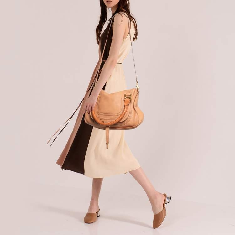 Pre Owned Chloe Peach Leather Medium Marcie Shoulder Bag