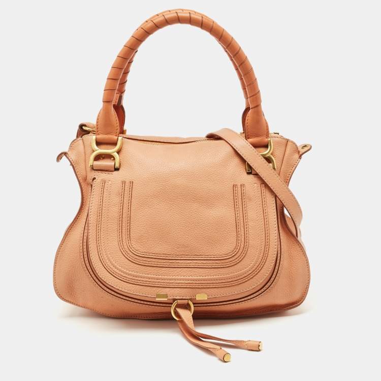Pre Owned Chloe Peach Leather Medium Marcie Shoulder Bag