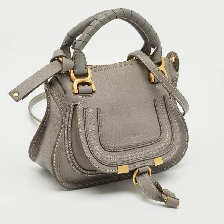 Pre Owned Chloe Light Grey Leather Mini Marcie Shoulder Bag