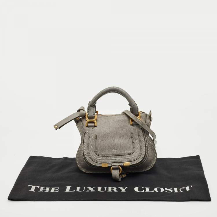 Pre Owned Chloe Light Grey Leather Mini Marcie Shoulder Bag