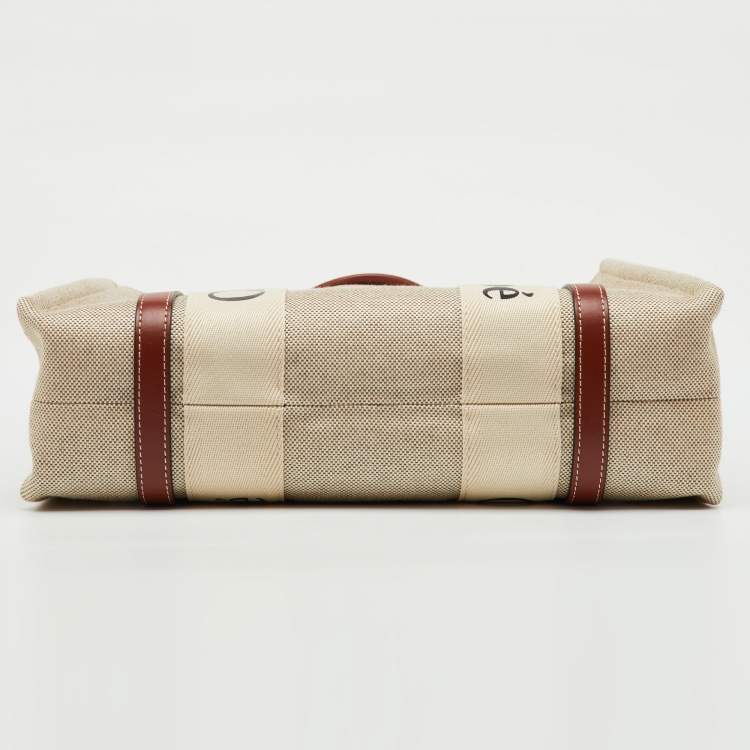 Pre Owned Chloe Beige/Brown Canvas and Leather Medium Woody Tote