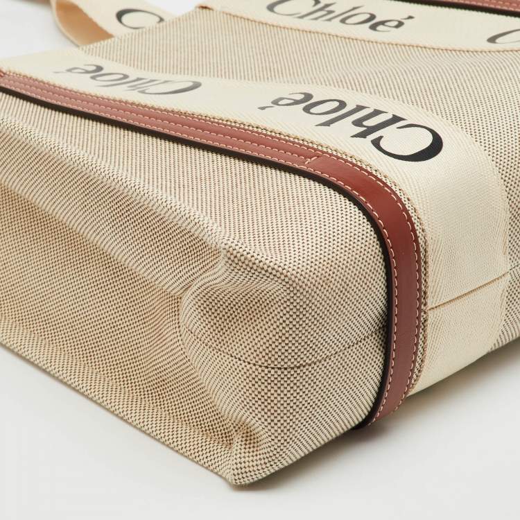 Pre Owned Chloe Beige/Brown Canvas and Leather Medium Woody Tote