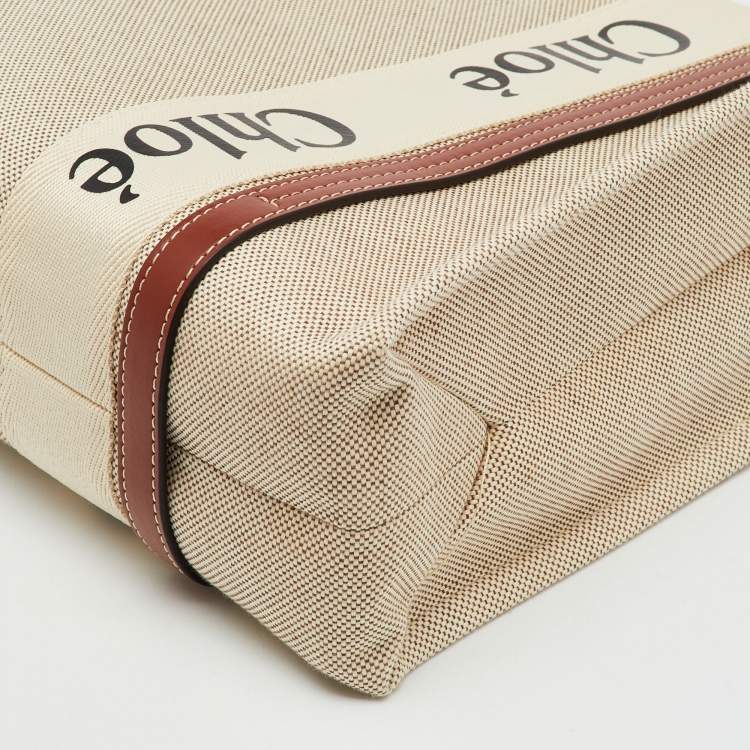 Pre Owned Chloe Beige/Brown Canvas and Leather Medium Woody Tote
