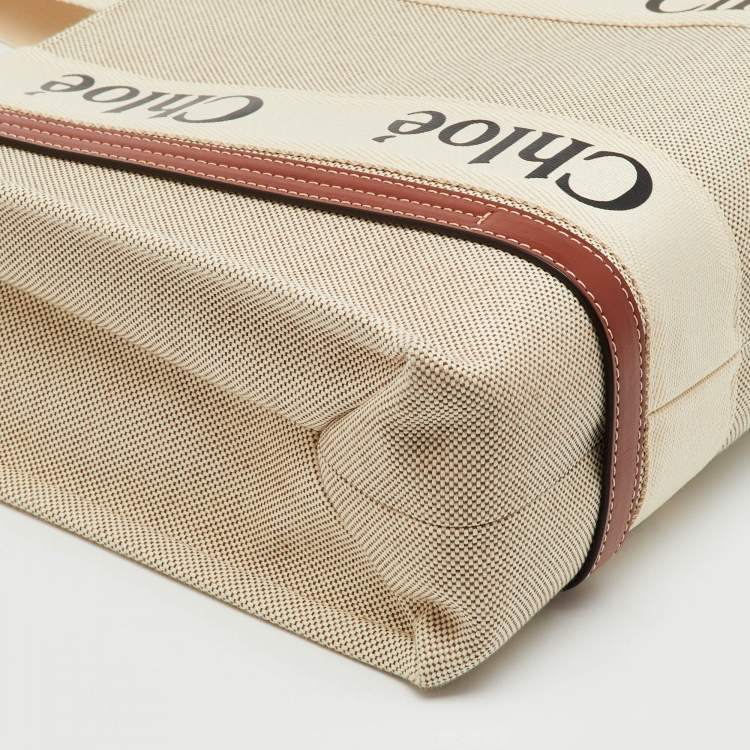 Pre Owned Chloe Beige/Brown Canvas and Leather Medium Woody Tote