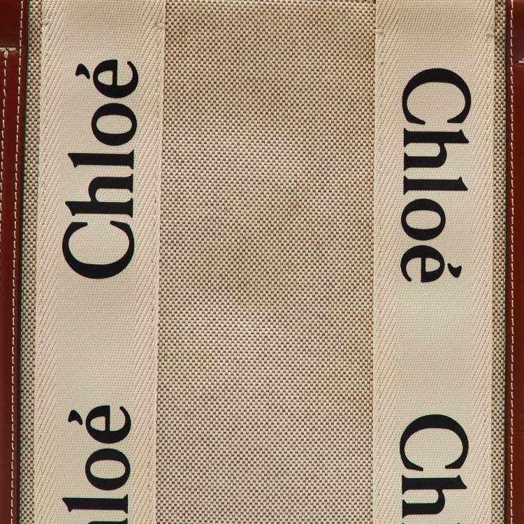 Pre Owned Chloe Beige/Brown Canvas and Leather Medium Woody Tote