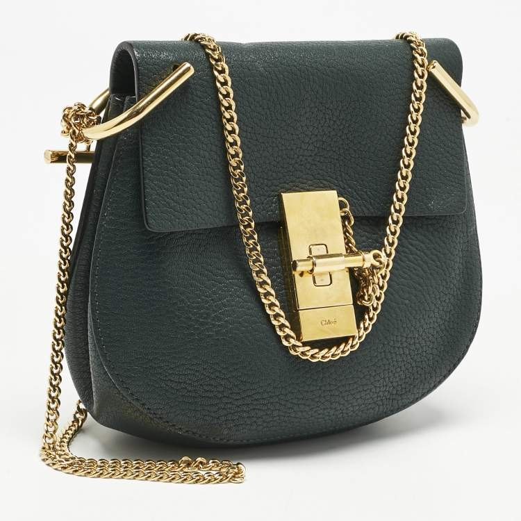 Pre Owned Chloé Green Leather Mini Drew Chian Shoulder Bag