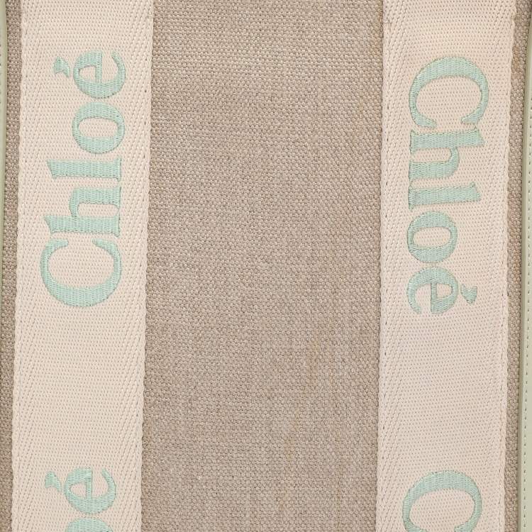 Pre Owned Chloé Beige/Light Eucalyptus Canvas and Leather Medium Woody Tote