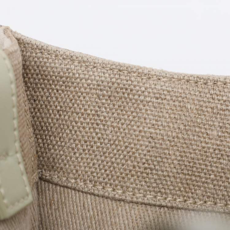Pre Owned Chloé Beige/Light Eucalyptus Canvas and Leather Medium Woody Tote