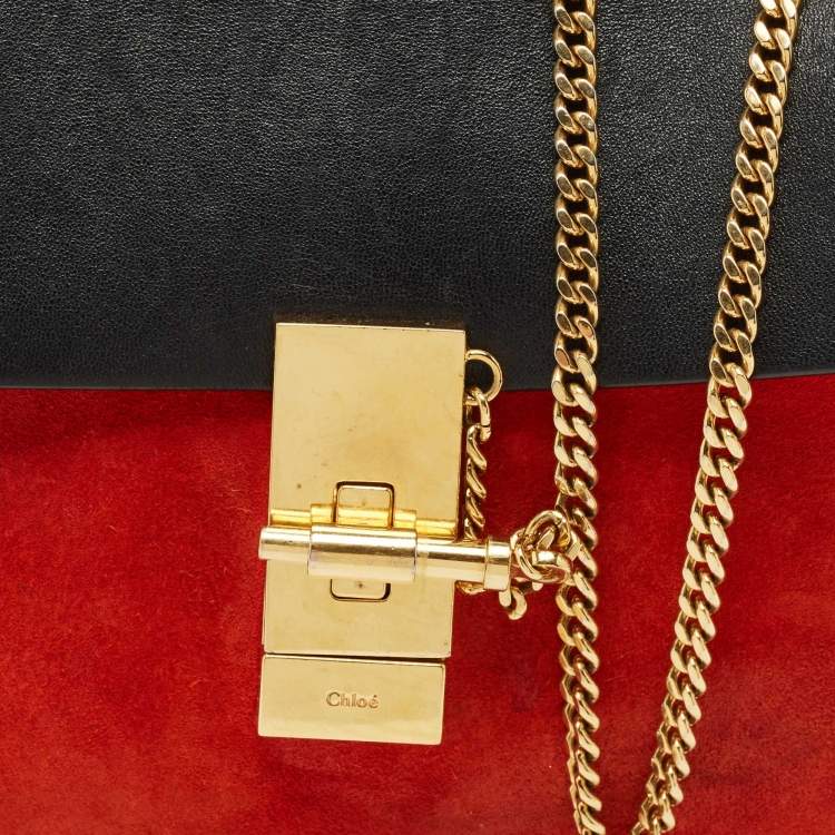 Pre Owned Chloe Black/Orange Leather and Suede Medium Drew Shoulder Bag