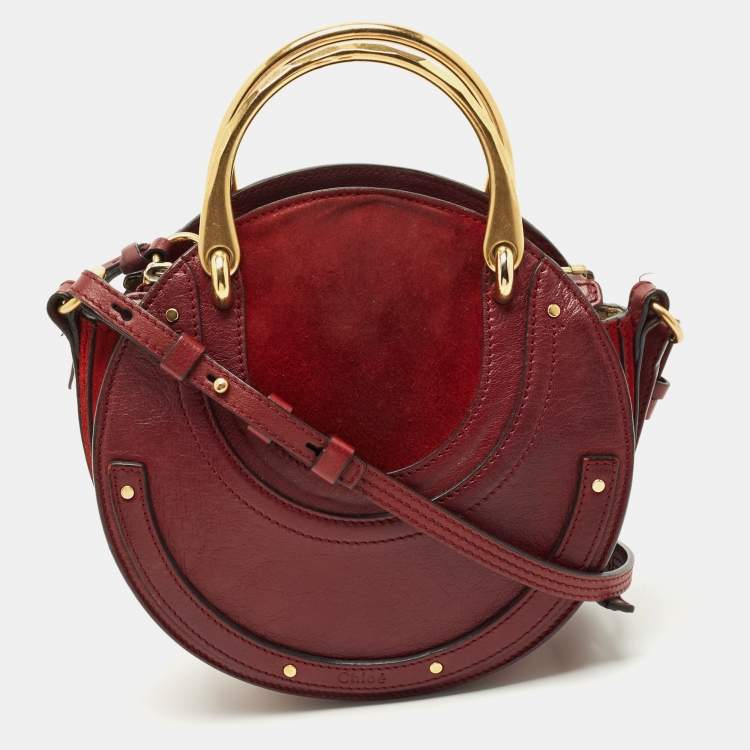 Pre Owned Chloé Burgundy Leather and Suede Small Pixie Round Crossbody Bag