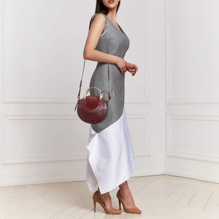 Pre Owned Chloé Burgundy Leather and Suede Small Pixie Round Crossbody Bag