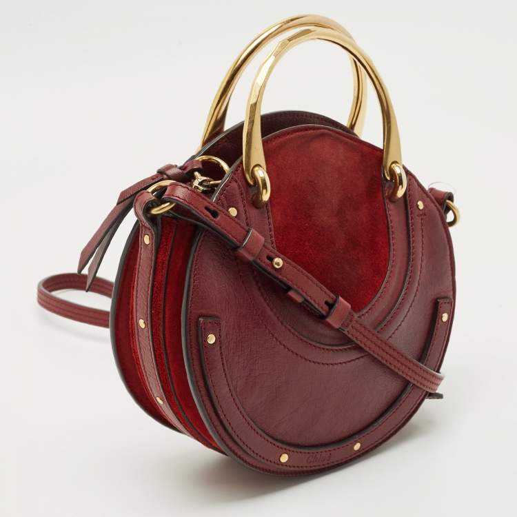 Pre Owned Chloé Burgundy Leather and Suede Small Pixie Round Crossbody Bag