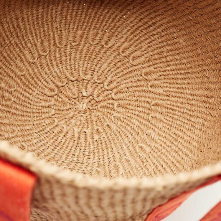 Pre Owned Chloe Beige/Orange Woven Raffia and Canvas Woody Basket Bag