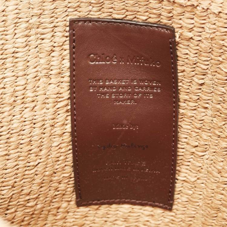 Pre Owned Chloe Beige/Orange Woven Raffia and Canvas Woody Basket Bag
