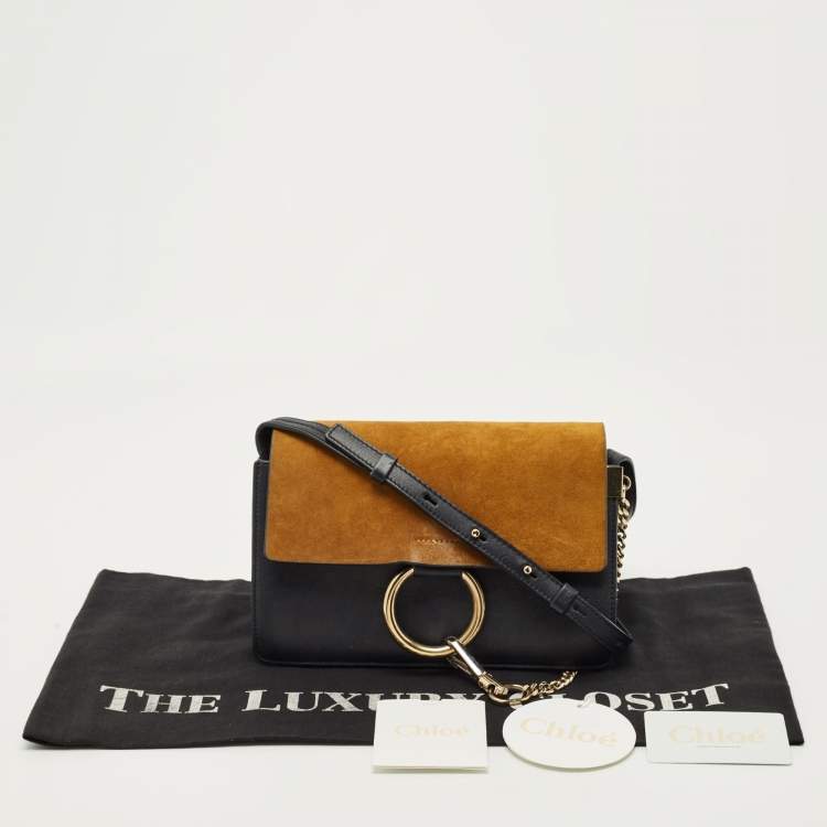 Pre Owned Chloe Navy Blue/Mustard Leather and Suede Small Faye Shoulder Bag