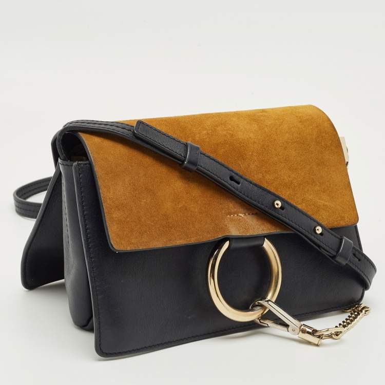 Pre Owned Chloe Navy Blue/Mustard Leather and Suede Small Faye Shoulder Bag