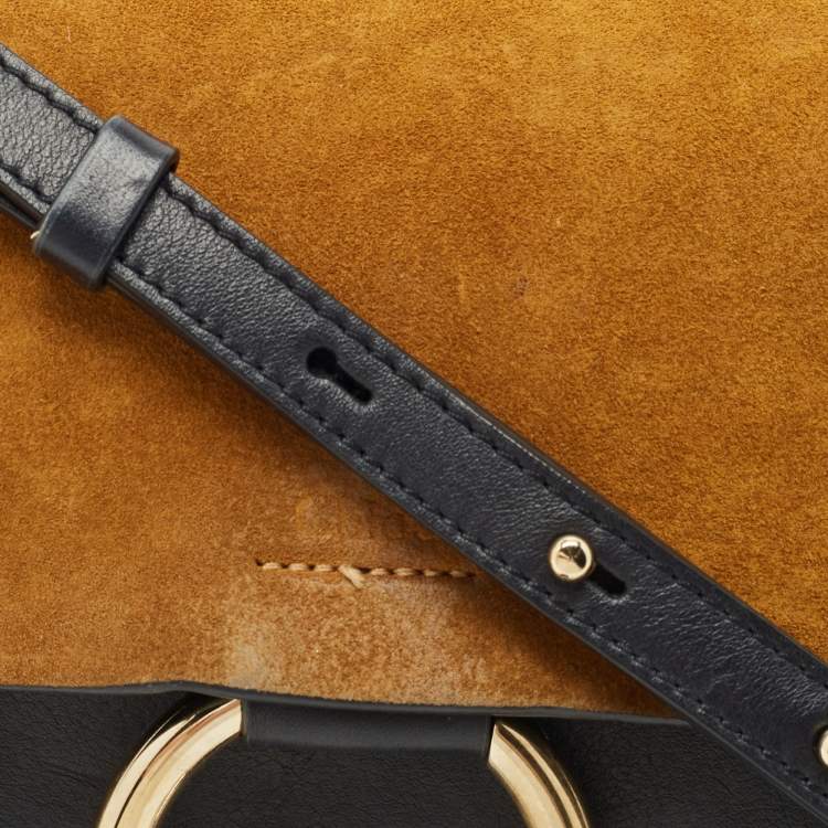 Pre Owned Chloe Navy Blue/Mustard Leather and Suede Small Faye Shoulder Bag
