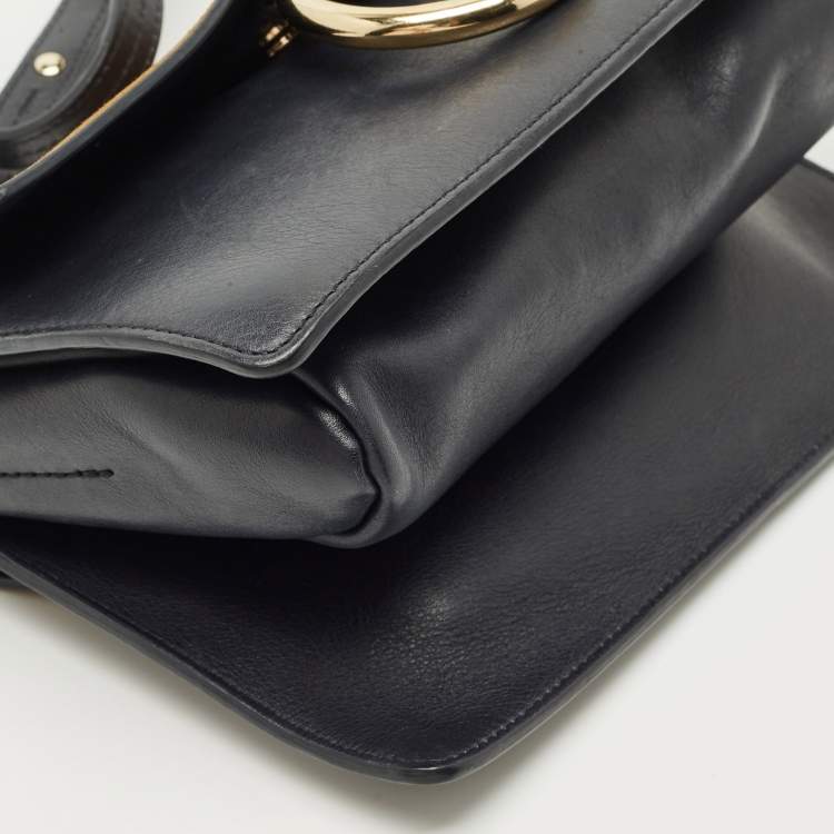 Pre Owned Chloe Navy Blue/Mustard Leather and Suede Small Faye Shoulder Bag