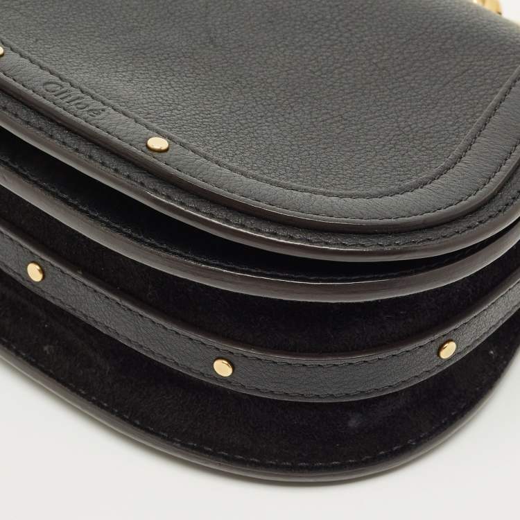 Pre Owned Chloe Black Leather and Suede Small Nile Bracelet Shoulder Bag