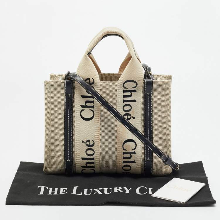 Pre Owned Chloe Black/Beige Canvas and Leather Small Woody Tote