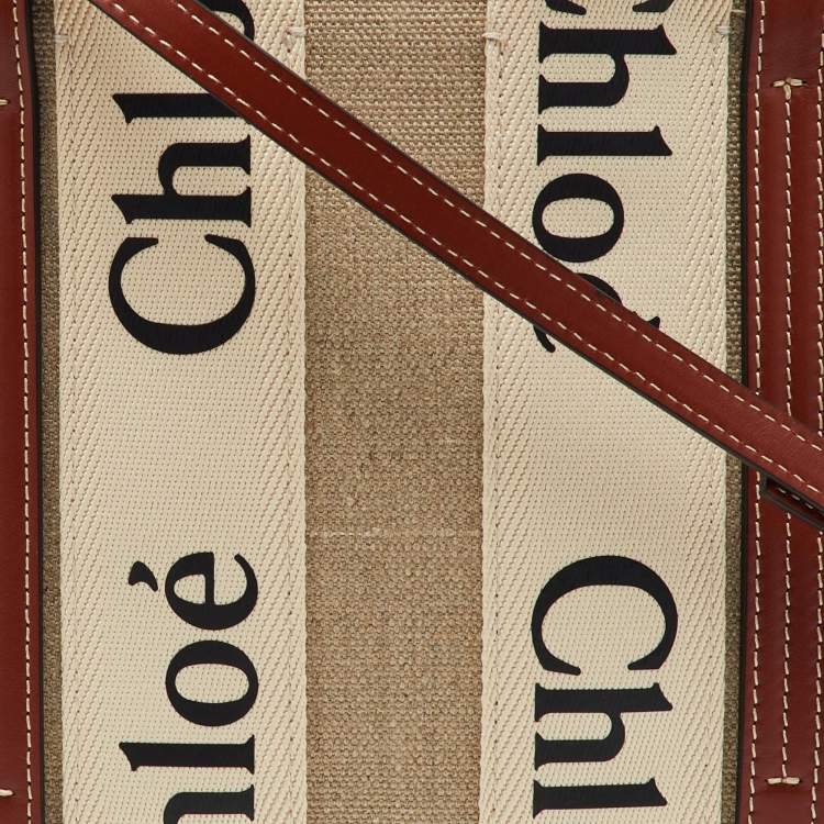 Pre Owned Chloé Beige/Brown Canvas and Leather Small Woody Tote