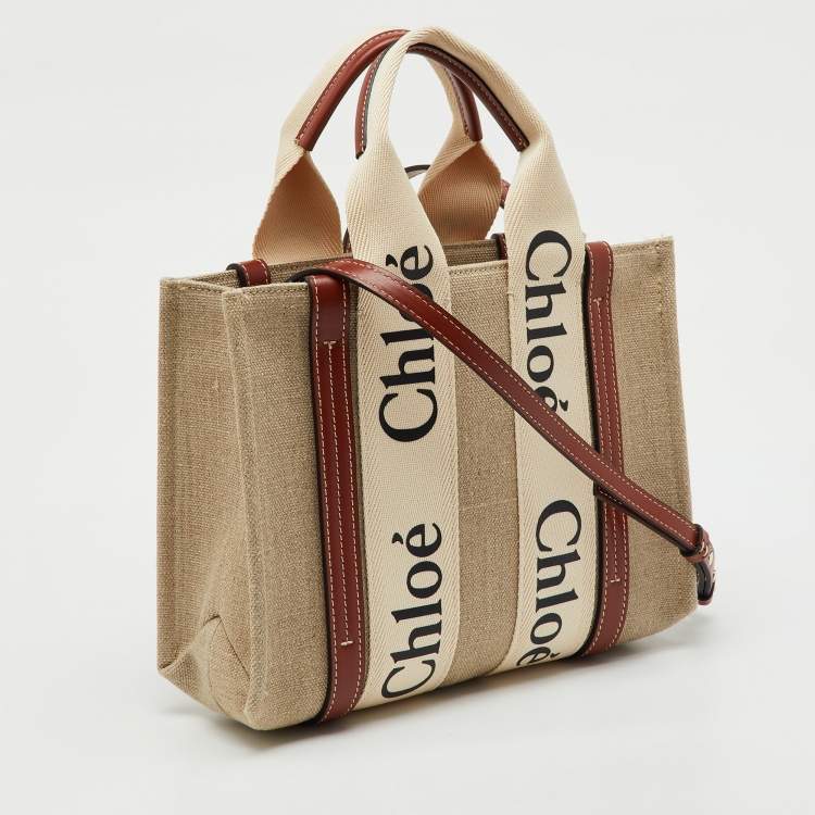 Pre Owned Chloé Beige/Brown Canvas and Leather Small Woody Tote