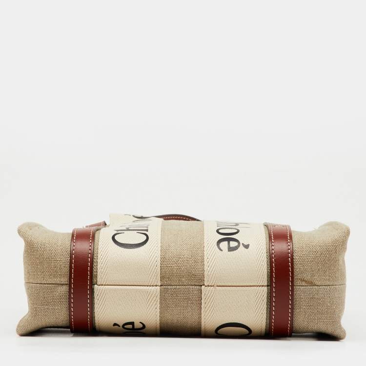 Pre Owned Chloé Beige/Brown Canvas and Leather Small Woody Tote